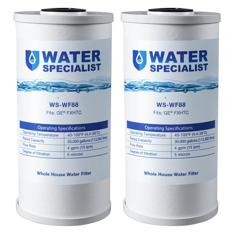 Waterspecialist FXHTC Whole House Carbon Water Filter, Replacement for GE FXHTC, GXWH40L, GXWH35F, Culligan RFC-BBSA, American Plumber W10-PR, W10-BC, WRC25HD, 10" x 4.5", 5 Micron, Pack of 2 - Image 1